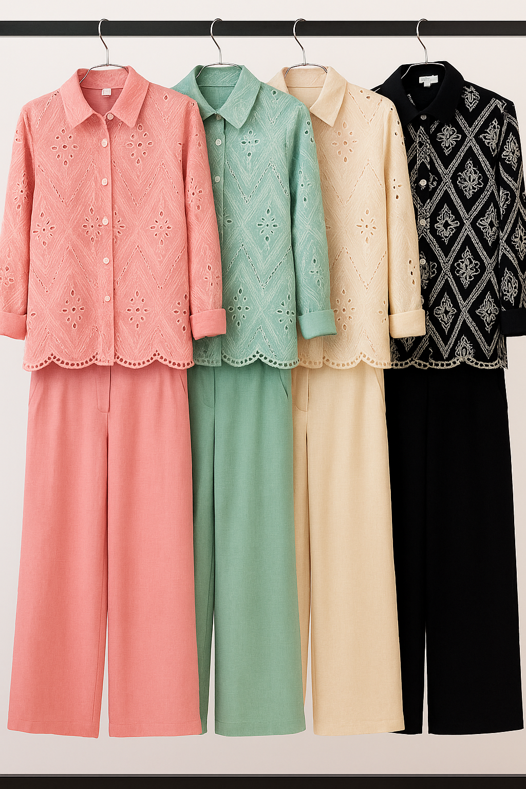 Ensemble Coordonné en Coton Brodé, Vert menthe, Standard