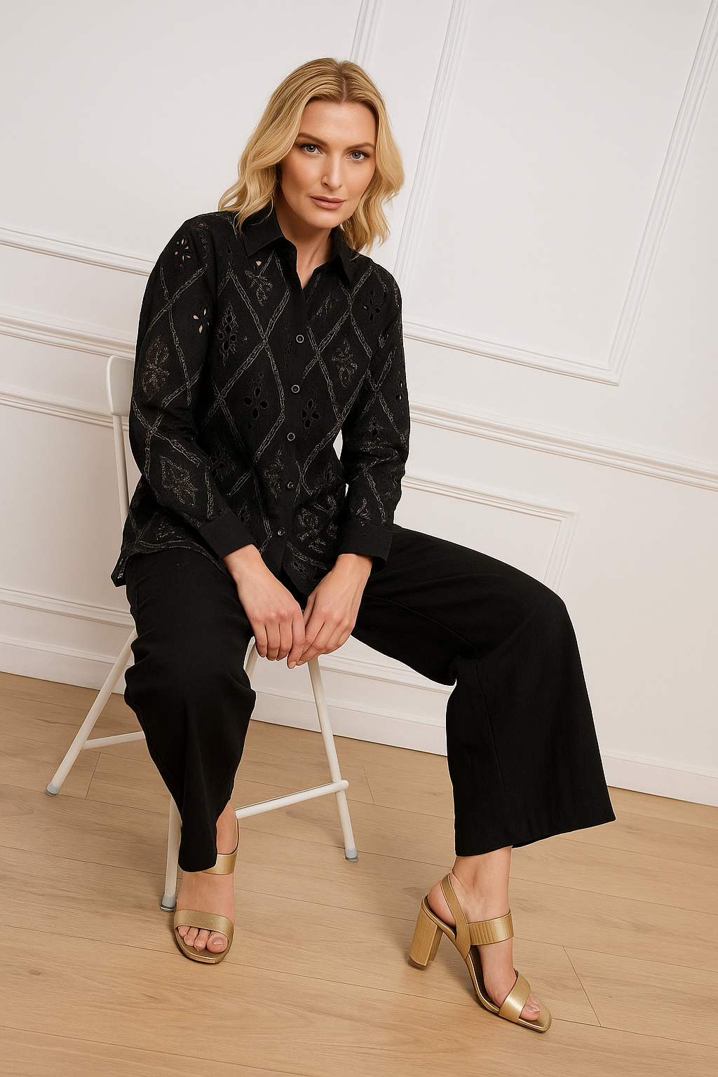 Ensemble Coordonné en Coton Brodé, Noir, Standard