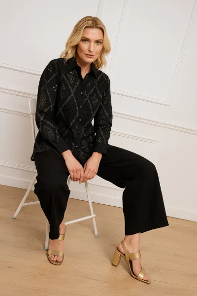 Ensemble Coordonné en Coton Brodé, Noir, Standard