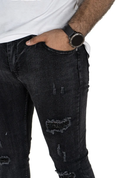 Pontalone jeans noire déchiré homme 1F1, 32