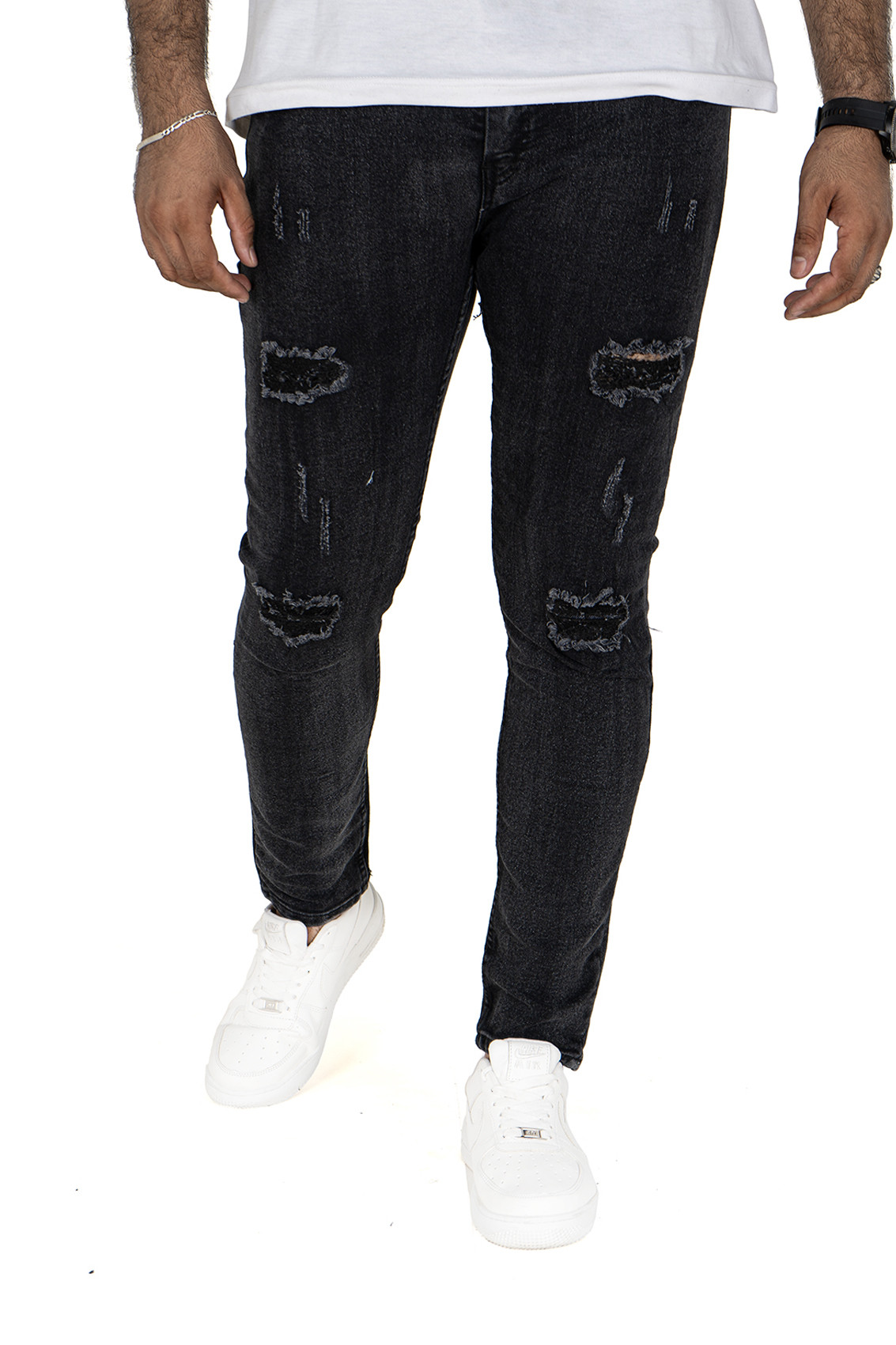 Pontalone jeans noire déchiré homme 1F1, 33