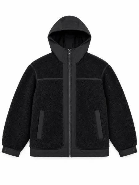 Nuage — Veste à capuche zippée à texture bouclée, Noir, XXL