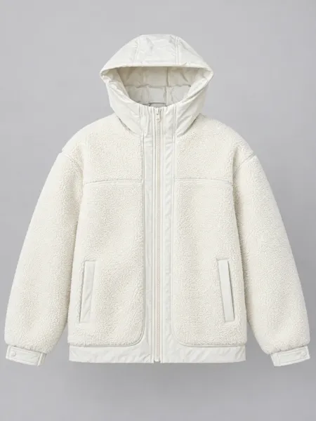 Nuage — Veste à capuche zippée à texture bouclée, Écru, XXL