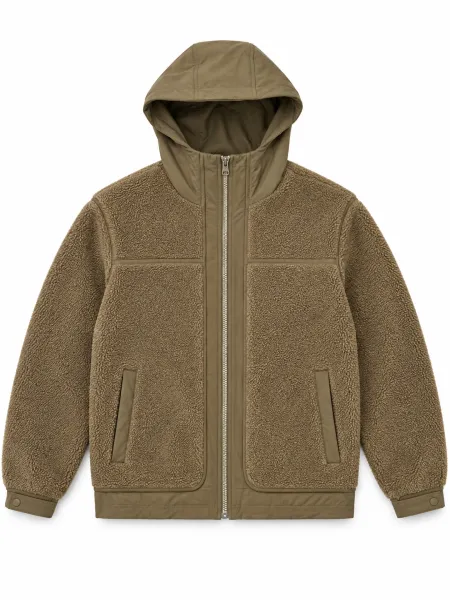 Nuage — Veste à capuche zippée à texture bouclée, Kaki brun, XXL