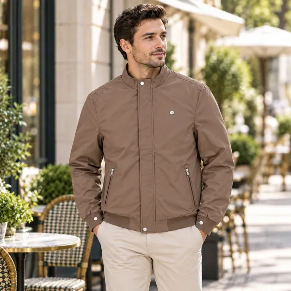 Blouson homme à col montant et poches zippées, Marron taupe