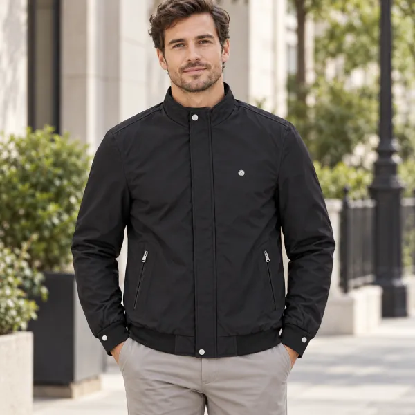 Blouson homme à col montant et poches zippées, Noir profond