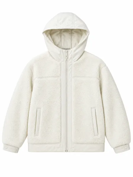Nuage — Veste à capuche zippée à texture bouclée, Écru, XXL