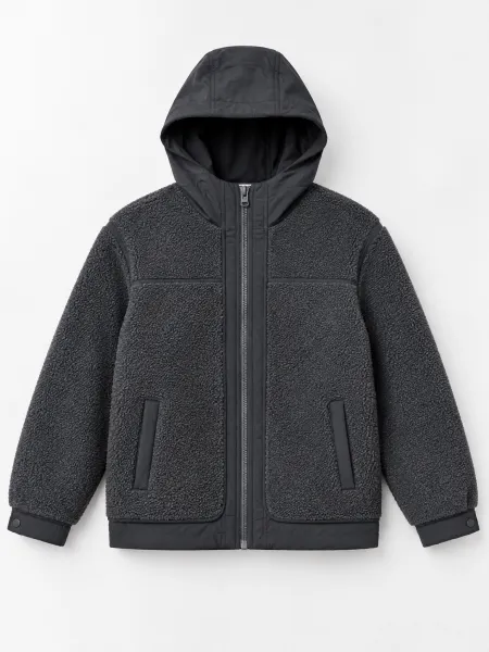 Nuage — Veste à capuche zippée à texture bouclée, Gris anthracite