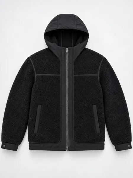 Nuage — Veste à capuche zippée à texture bouclée, Noir, XXL