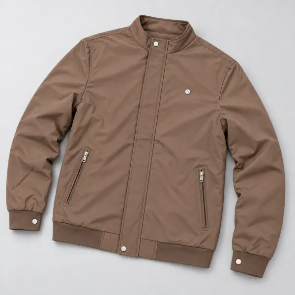 Blouson homme à col montant et poches zippées, Marron taupe