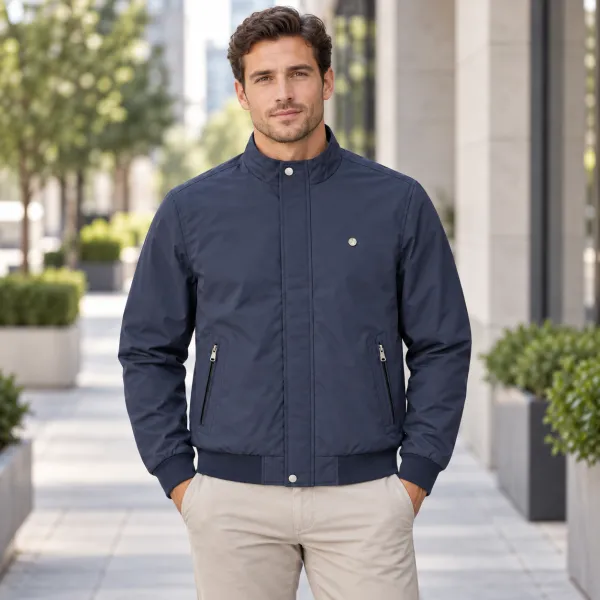 Blouson homme à col montant et poches zippées, Bleu ardoise