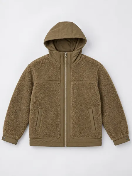 Nuage — Veste à capuche zippée à texture bouclée, Kaki brun, XXL