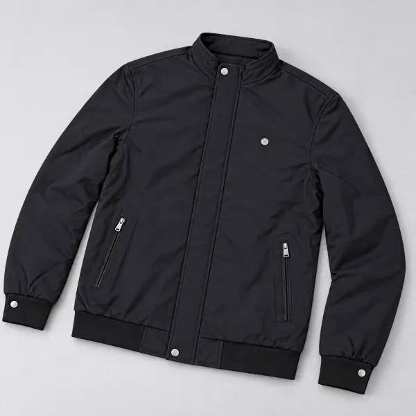 Blouson homme à col montant et poches zippées, Noir profond