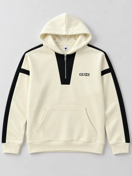 Cobalt — Sweat à capuche demi-zippé et empiècements contrastants, Écru/Noir, L