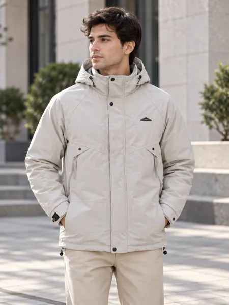 Veste à capuche avec poches zippées et poignets ajustables, Beige, M