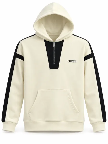 Cobalt — Sweat à capuche demi-zippé et empiècements contrastants, Écru/Noir, L