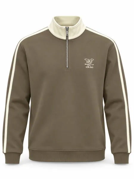 Tempo — Sweat à col montant demi-zippé et bandes contrastantes, Taupe/Écru, L