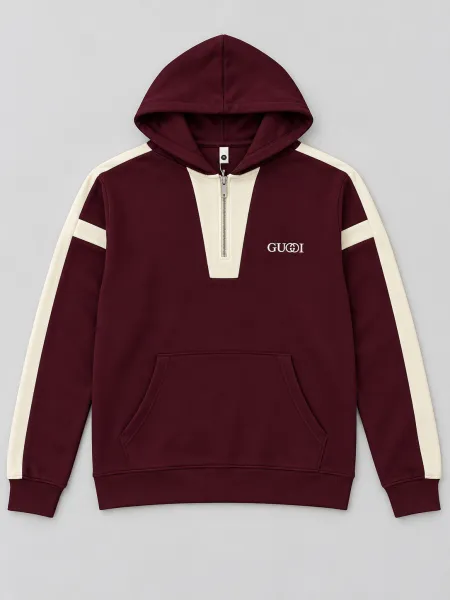 Cobalt — Sweat à capuche demi-zippé et empiècements contrastants, Bordeaux/Écru, L