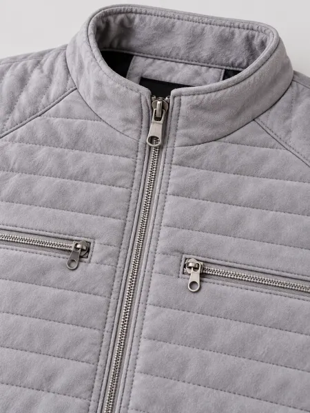 Sierra — Veste matelassée à col montant et quatre poches zippées, Gris clair, L