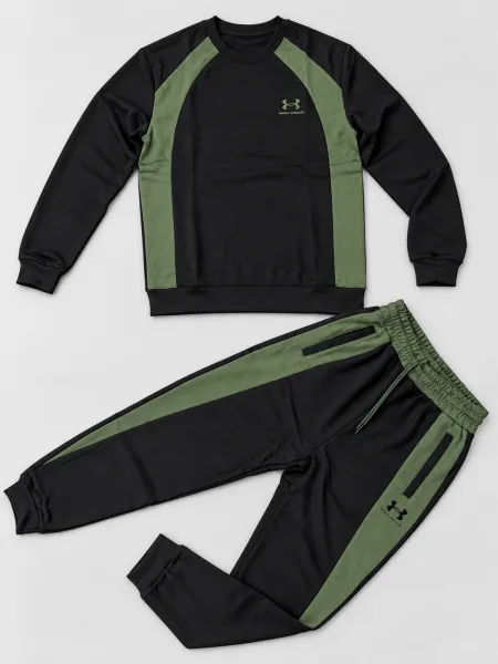 Élan — Ensemble sweat et pantalon à empiècements contrastants, Noir/Kaki