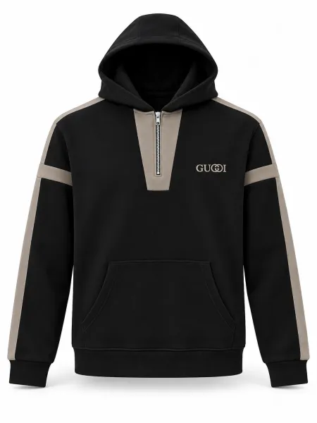 Cobalt — Sweat à capuche demi-zippé et empiècements contrastants, Noir/Taupe, L