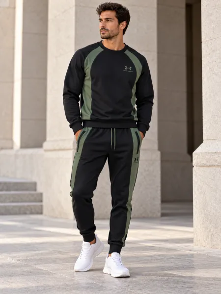 Ensemble sweat et pantalon à empiècements contrastants, Noir/Kaki, M