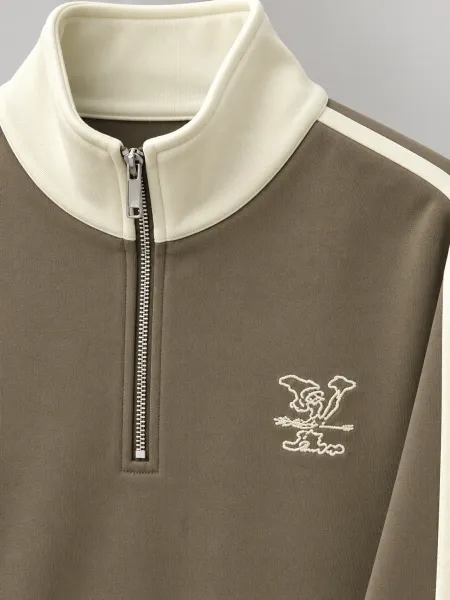 Tempo — Sweat à col montant demi-zippé et bandes contrastantes, Taupe/Écru, L