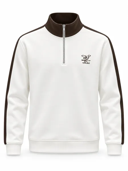 Tempo — Sweat à col montant demi-zippé et bandes contrastantes, Blanc/Brun, L