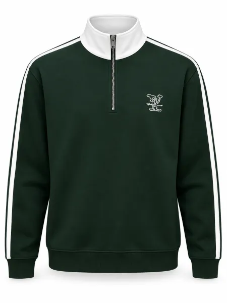 Tempo — Sweat à col montant demi-zippé et bandes contrastantes, Vert foncé/Blanc, L