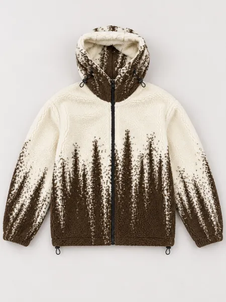 Atlas — Veste à capuche zippée à texture bouclée et motif contrasté, Écru/Marron, M