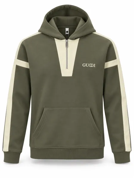 Cobalt — Sweat à capuche demi-zippé et empiècements contrastants, Kaki/Écru, L