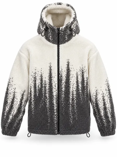 Atlas — Veste à capuche zippée à texture bouclée et motif contrasté, Écru/Gris, M
