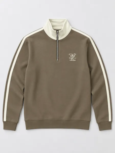 Tempo — Sweat à col montant demi-zippé et bandes contrastantes, Taupe/Écru, L