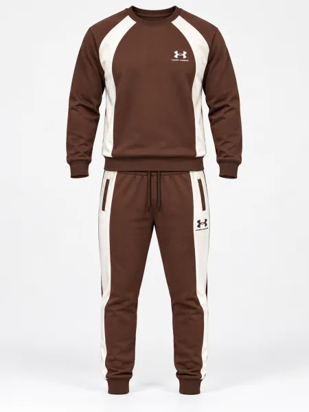 Élan — Ensemble sweat et pantalon à empiècements contrastants, Marron/Blanc