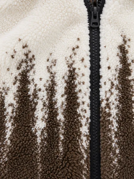 Atlas — Veste à capuche zippée à texture bouclée et motif contrasté, Écru/Marron, M