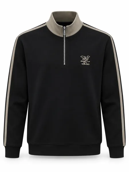 Tempo — Sweat à col montant demi-zippé et bandes contrastantes, Noir/Taupe, L