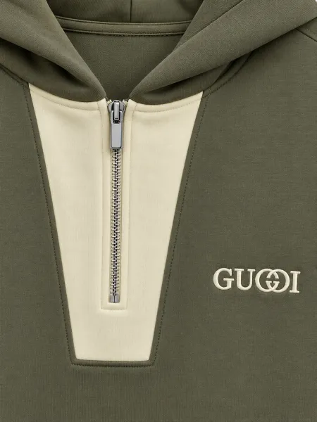 Cobalt — Sweat à capuche demi-zippé et empiècements contrastants, Kaki/Écru, L