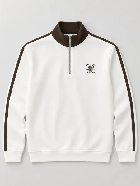 Tempo — Sweat à col montant demi-zippé et bandes contrastantes, Blanc/Brun, L