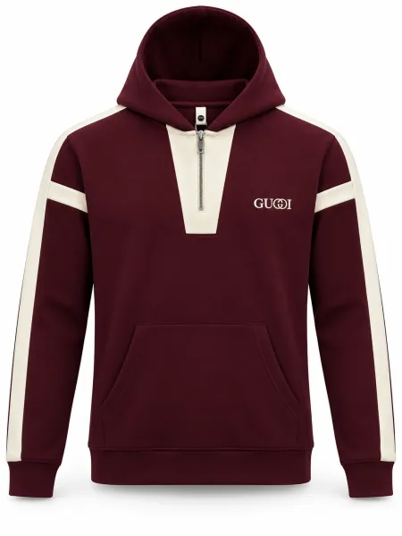 Cobalt — Sweat à capuche demi-zippé et empiècements contrastants, Bordeaux/Écru, L