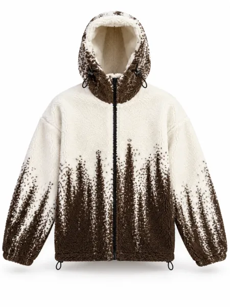 Atlas — Veste à capuche zippée à texture bouclée et motif contrasté, Écru/Marron, M