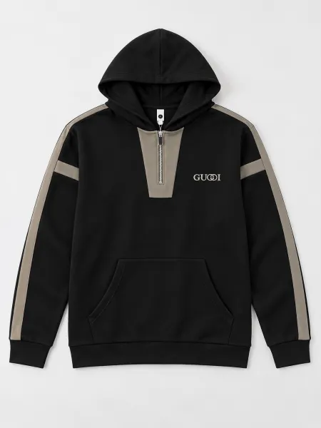 Cobalt — Sweat à capuche demi-zippé et empiècements contrastants, Noir/Taupe, L