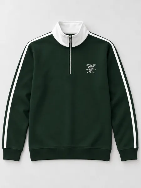 Tempo — Sweat à col montant demi-zippé et bandes contrastantes, Vert foncé/Blanc, L