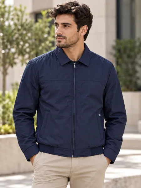 Veste zippée à col rabattu, Bleu marine, M