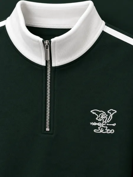 Tempo — Sweat à col montant demi-zippé et bandes contrastantes, Vert foncé/Blanc, L