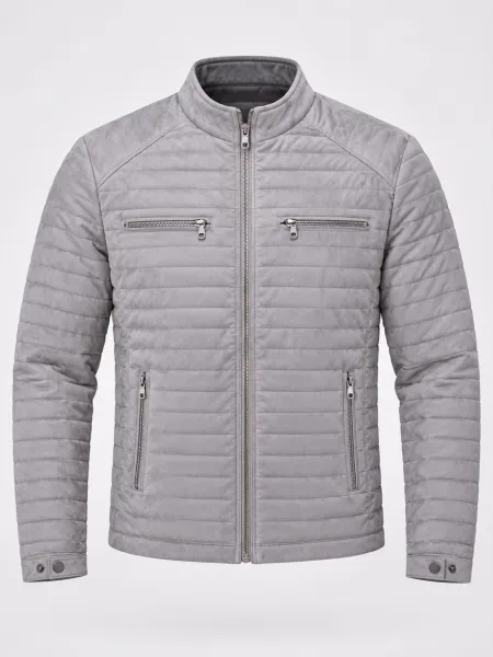 Sierra — Veste matelassée à col montant et quatre poches zippées, Gris clair, L