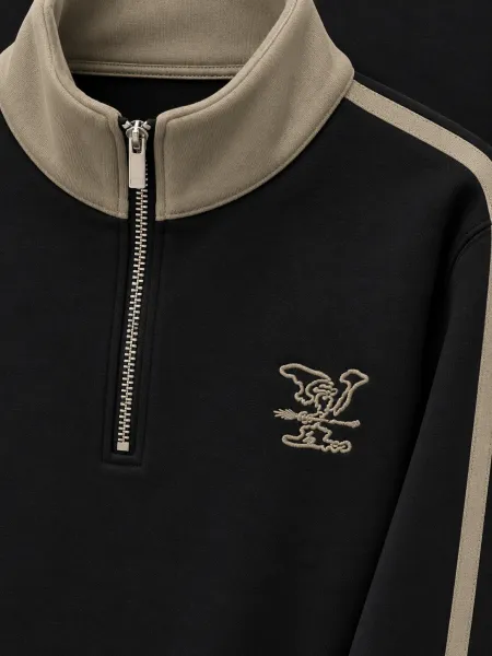Tempo — Sweat à col montant demi-zippé et bandes contrastantes, Noir/Taupe, L