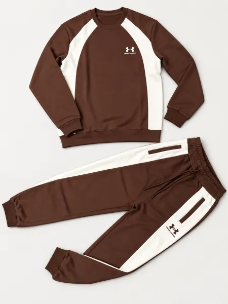 Élan — Ensemble sweat et pantalon à empiècements contrastants, Marron/Blanc