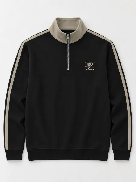 Tempo — Sweat à col montant demi-zippé et bandes contrastantes, Noir/Taupe, L