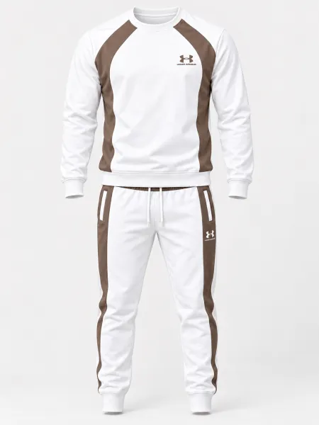 Élan — Ensemble sweat et pantalon à empiècements contrastants, Blanc/Marron