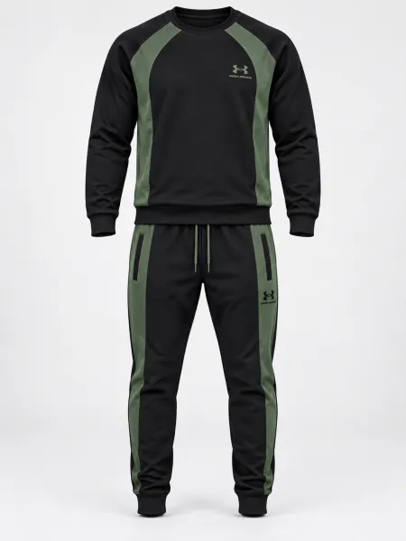 Élan — Ensemble sweat et pantalon à empiècements contrastants, Noir/Kaki